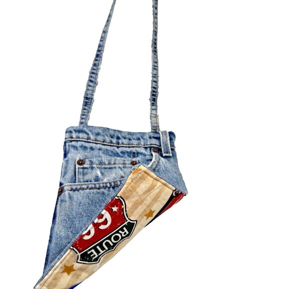 Route 66 Handbags - Handmade Route 66 57 Chevys Upcycled Jeans Pocket Crossbody Phone Pouch EUC